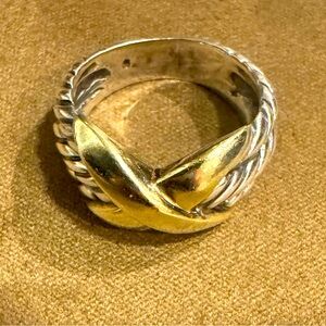 David Yurman ring size 6 Gold Criss Cross With 3 Cable Sterling Silver Band
